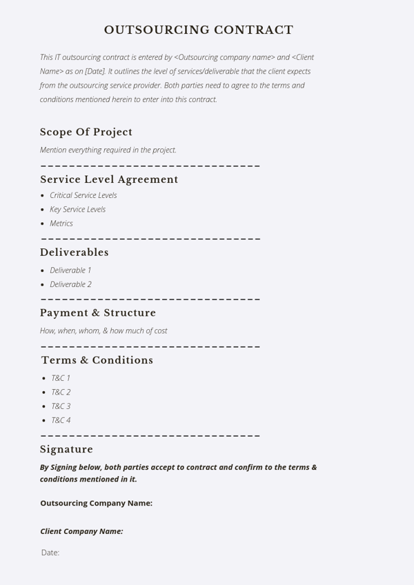 Outsourcing Contract format